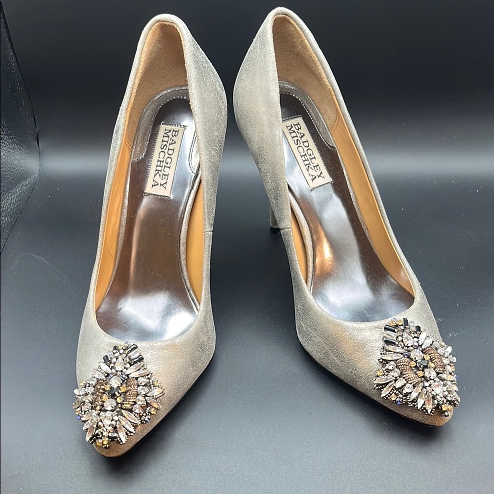 Badgley Mischka Silver Crystal Embellished Heels